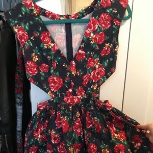 Floral dress, flows at the bottom